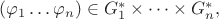$ ( \varphi_1 \ldots \varphi_n) \in G_1^* \times \cdots \times G_n^* ,$