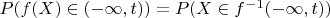 $P(f(X)\in(-\infty,t))=P(X\in f^{-1}(-\infty,t))$