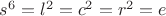 $s^6  = l^2  = c^2  = r^2  = e$