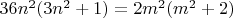 $36n^2(3n^2+1) = 2m^2(m^2+2)$