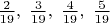 $\frac{2}{19},\;\frac{3}{19},\;\frac{4}{19},\;\frac{5}{19}$
