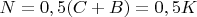 $N=0,5(C+B)=0,5K$