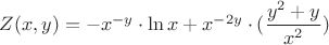 $Z(x,y) = -x ^ {-y} \cdot \ln x + x ^ {-2y} \cdot (\dfrac{y^2 + y}{x^ 2}) $