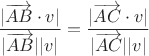$$
\frac{|\overrightarrow{AB} \cdot v|}{|\overrightarrow{AB}| |v|} = \frac{|\overrightarrow{AC} \cdot v|}{|\overrightarrow{AC}| |v|}
$$
