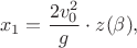 $$x_1=\frac{2v_0^2}{g} \cdot z(\beta),$$