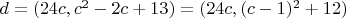 $d=(24c,c^2-2c+13)=(24c,(c-1)^2+12)$
