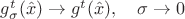 $g^t_\sigma(\hat x)\to g^t(\hat x),\quad \sigma\to 0$