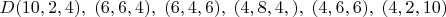$D(10,2,4),\;(6,6,4),\;(6,4,6),\;(4,8,4,),\;(4,6,6),\;(4,2,10)$