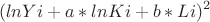 $$ (lnYi+a*lnKi+b*Li)^2$$