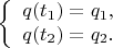 $$\left\{\begin{array}{c}q(t_1) = q_1,\\q(t_2) = q_2.\end{array}\right.$$