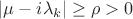 $|\mu - i\lambda_k| \geq \rho >0 $