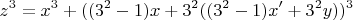 $$z^3=x^3+ ((3^2-1)x +3^2((3^2-1)x'+3^2y))^3$$
