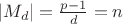 $|M_d|=\frac{p-1}{d}=n$