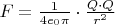 $F=\frac{1}{4e_0\pi}\cdot\frac{Q\cdot Q}{r^2}$
