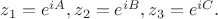 $z_1=e^{iA},z_2=e^{iB},z_3=e^{iC}.$ $z_1=e^{iA},z_2=e^{iB},z_3=e^{iC}.$