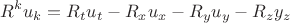 $$R^ku_k=R_tu_t-R_xu_x-R_yu_y-R_zy_z$$