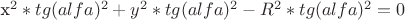 x^2*tg(alfa)^2 + y^2*tg(alfa)^2 - R^2*tg(alfa)^2 = 0