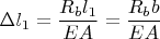 $\Delta l_1=\dfrac{R_bl_1}{EA}=\dfrac{R_bb}{EA}$