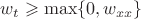 $w_t  \geqslant \max\{0, w_{xx}\}$