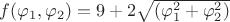 $f(\varphi_1, \varphi_2)=9+2\sqrt{(\varphi_1^2+\varphi_2^2)}$ $f(\varphi_1, \varphi_2)=9+2\sqrt{(\varphi_1^2+\varphi_2^2)}$