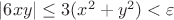 $|6xy|\le 3(x^2+y^2) < \varepsilon$