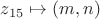 $z_{15} \mapsto (m,n)$