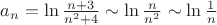 $a_{n} = \ln\frac{n+3}{n^2+4} \sim \ln\frac{n}{n^2} \sim \ln\frac{1}{n}$
