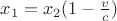 $x_1=x_2(1-\frac{v}{c})$