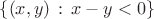 $\{(x,y)\,:\, x-y<0\}$