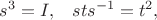 $$\begin{matrix}s^3=I,&sts^{-1}=t^2,\\ \end{matrix}$$