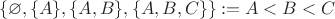 $$\{\varnothing,\{A\},\{A,B\},\{A,B,C\}\}:=A<B<C$$