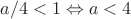 $a/4<1 \Leftrightarrow a<4$ $a/4<1 \Leftrightarrow a<4$