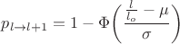 $p_{l \to l+1} = 1-\Phi\bigg(\dfrac{\frac{l}{l_o} - \mu}{\sigma}\bigg)$
