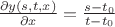 $\frac {\partial y(s,t,x)}{\partial x}=\frac {s-t_0}{t-t_0}$