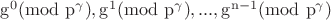 $ \rm{g}^0(\rm{mod}~p^\gamma), g^1(\rm{mod}~p^\gamma), ... , g^{n-1}(\rm{mod}~p^\gamma)$