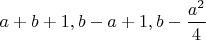 $a+b+1, b-a+1, b-\dfrac{a^2}{4}$