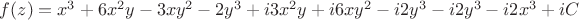 $f(z) = x^3 + 6x^2y - 3xy^2 - 2y^3 + i3x^2y + i6xy^2 - i2y^3 - i2y^3 - i2x^3 + iC$