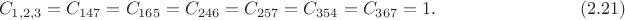 $$
C_{1,2,3}=C_{147}=C_{165}=C_{246}=C_{257}=C_{354}=C_{367}=1.\qquad\qquad\qquad\qquad(2.21)
$$