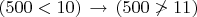 $(500<10)\,\to\,(500\ngtr 11)$