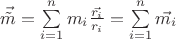 $\vec{\tilde m} = \sum\limits_{i=1}^n m_i \frac{\vec{r_i}}{r_i} = \sum\limits_{i=1}^n \vec{m_i} $