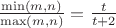 $\frac{\min (m,n)}{\max (m,n)}=\frac t{t+2}$