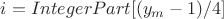 $i=IntegerPart[(y_m-1)/4]$
