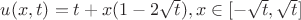 $u(x,t)=t+x(1-2\sqrt{t}), x\in[-\sqrt{t},\sqrt{t}]$