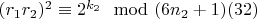 $(r_1r_2)^2 \equiv  2^{k_2}\mod (6n_2 + 1)\engo(32)$