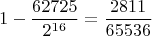 $$1 - \frac{62725}{2^{16}}=\frac{2811} {65536}$$