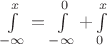 $\int\limits_{-\infty}^x=\int\limits_{-\infty}^0+\int\limits_0^x$ $\int\limits_{-\infty}^x=\int\limits_{-\infty}^0+\int\limits_0^x$