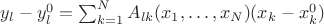 $y_l-y_l^0=\sum_{k=1}^N A_{lk}(x_1,\dots,x_N) (x_k-x_k^0)$