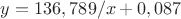$y=136,789/x+0,087$