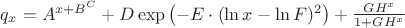 $q_x = A^{{x+B}^C} + D \exp\left(-E\cdot (\ln x - \ln F)^2\right) + \frac{GH^x}{1+GH^x}$