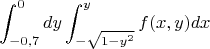 $$\int_{-0,7}^{0}dy\int_{-\sqrt{1-y ^ 2}}^{y}f(x,y)dx$$